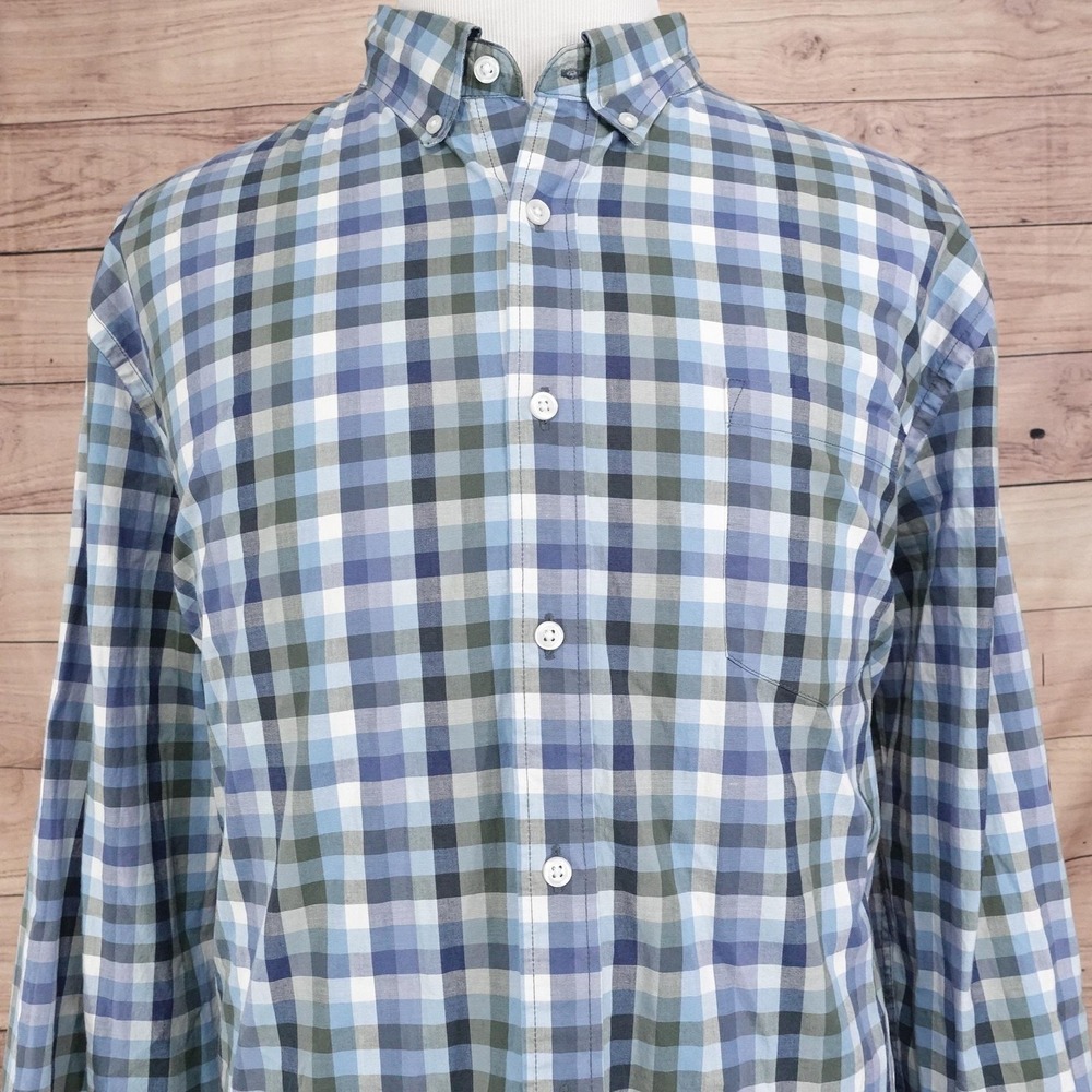 J.CREW Mercantile Flex Shirt Mens 2XL Blue Plaid Long Sleeve Button-Up Stretch
